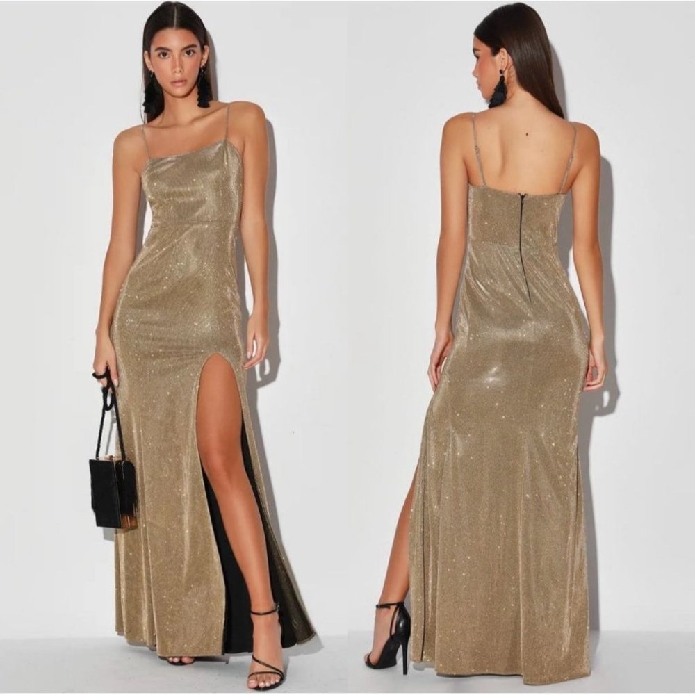 Lulus Size XL Searching for You Gold GlitterMermaid Maxi Gown Dress